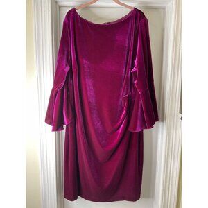 Lauren Ralph Lauren Velvet Dress Pleated Side Flare Sleeve Romantic Cocktail 22W